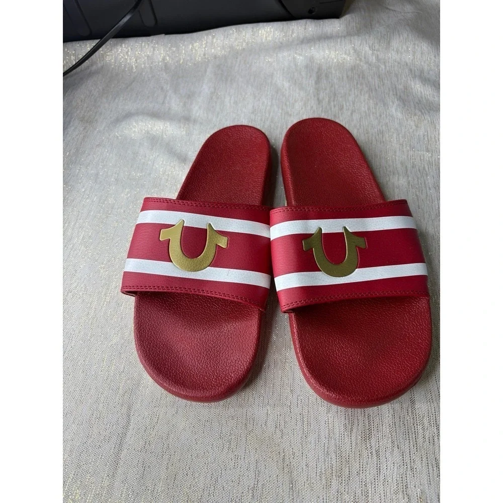 Red True Religion Men's Buddha Logo Slide Sandals size 9